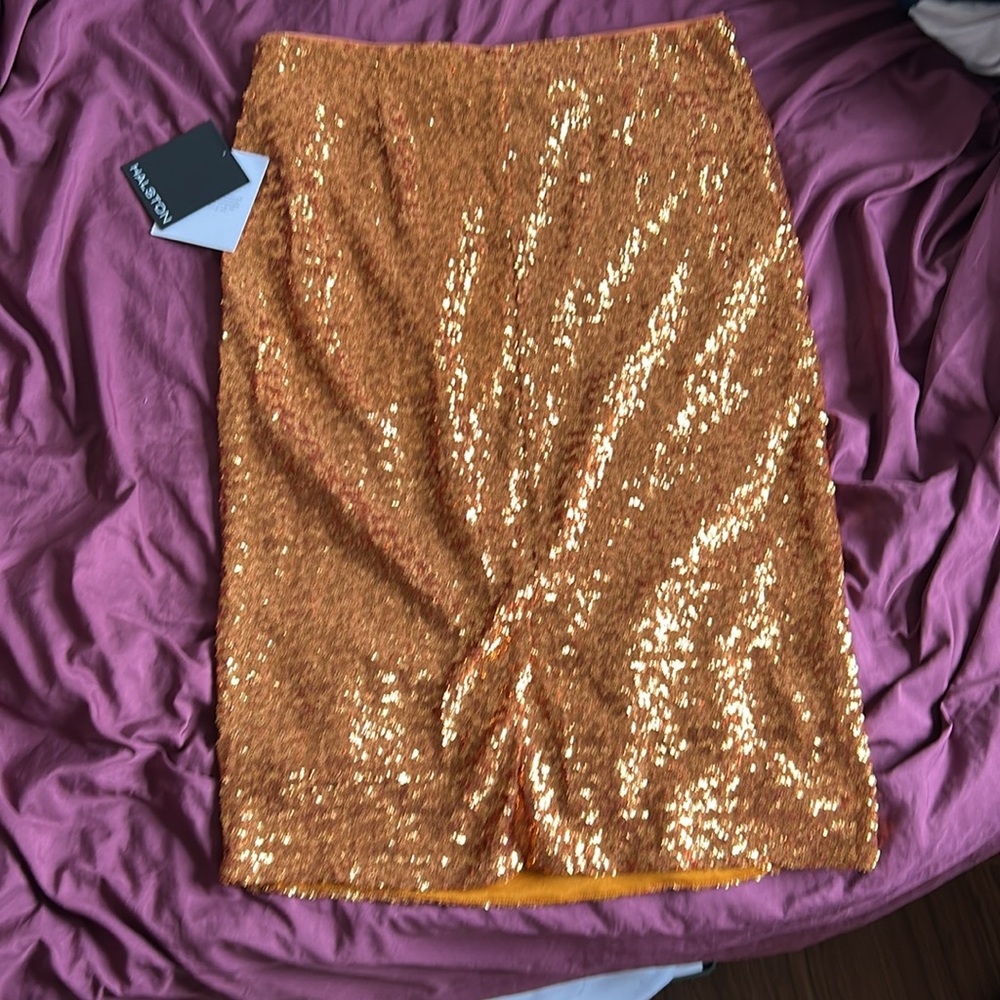 Halston Heritage Gold Sequin Pencil Skirt - Picture 3 of 3